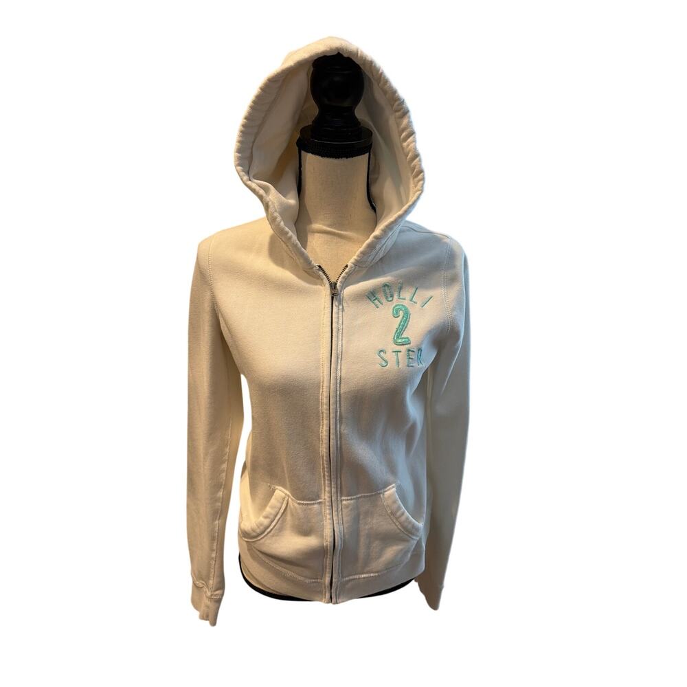 ⭐️ Women’s Hollister White Full Zip Jacket Size Medium Athleisure Lounge Casual